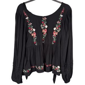 AE S Cottagecore-Holiday Peasant Top Floral Embroidered Festive Winter Fairycore
